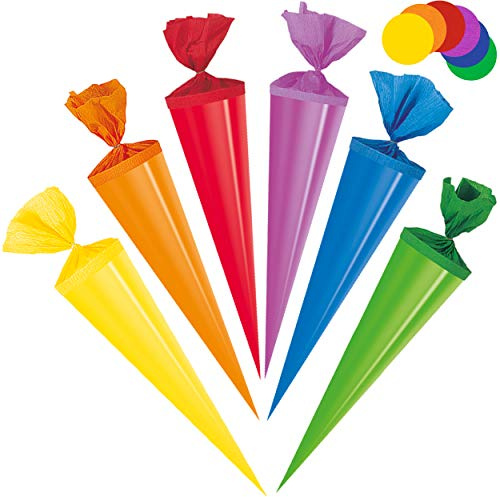 alles-meine.de GmbH 10 Stück Schultüten - 35 cm - bunter Farb-Mix - Zuckertüten - rund - Dekoschultüte - Deko - Schultütenbaum Zuckertütenbaum - Jungen Mädchen - einfarbig - Ro..