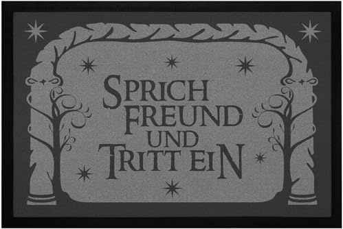 MoonWorks® Fußmatte mit Spruch Sprich Freund und Tritt EIN Losungswort Film-Zitat Fantasy rutschfest & waschbar Schwarz 60x40cm