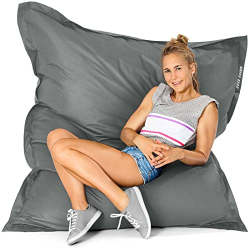 Green Bean Outdoor Sitzsack XXL 140x180cm 380 Liter Kinder & Erwachsene Bean Bag EPS Perlen Füllung Riesensitzsack Groß Liegekissen Waschbar Wetterfest Lounge Chair Sitzkissen Bodenkissen Grau