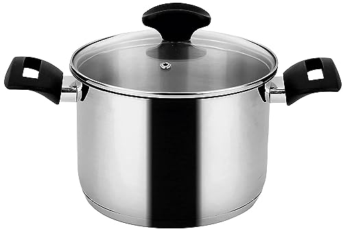 Fagor Alaia Olla Inducción 24 cm, 6,8 Litros Acero Inoxidable 18/10, Tapa de Cristal, Cazuela Alta con Fondo Difusor de Triple Capa, Apto para Todas las Cocinas, Vitrocerámica, Gas, Lavavajillas