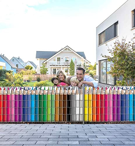 MyMaxxi Infinity Zaunsichtschutz | Stifte Motiv 5 Streifen | Sichtschutzstreifen für Doppelstabmattenzaun | Windschutz Sonnenschutz Blickdicht | Sichtschutz Garten | Plane Sichtschutz