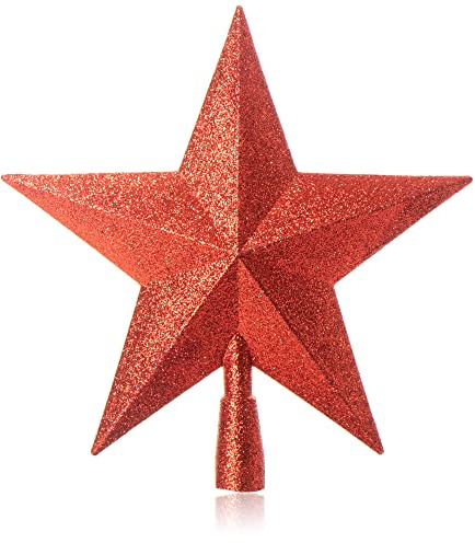 Com-four® Puntale a Forma di Stella Rossa per Albero di Natale - Decorazione Tradizionale per la Punta dell'Albero