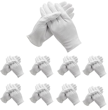 48 Pcs (24Pairs) White Cotton Gloves for Dry Hand Moisturizing Cosmetic Eczema Hand Spa and Coin Jewelry Inspection Soft, Breathable, Washable & Stretchy Cloth Checking Gloves,Serving Gloves