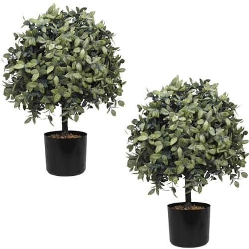 UNADRA Künstliche Formschnitte für die Veranda, Set mit Zwei künstlichen Strauchpflanzen (58,4 cm T, 33 cm T), künstlicher Buchsbaum-Kugel, Topf, Innen- und Außendekoration (2 Farbmischungen)