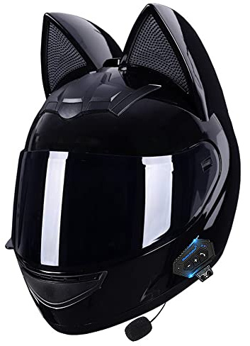 Bluetooth Casque Moto Chat Oreille Cat Knight Casque Personnalité Cool Chat Oreilles Dot/ECE Certifié avec Microphone Intégré Scooter Électrique Complet Hommes Et Femmes Couple