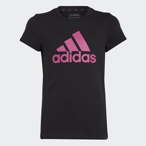 adidas Mädchen Essentials Big Logo Cotton Tee, Black/semi Lucid Fuchsia, 9-10 Years