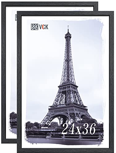 VCK 24x36 Poster Frames 2 Pack, Black Solid Wood Picture Frame, Textured Exclusive Wall Gallery Frame