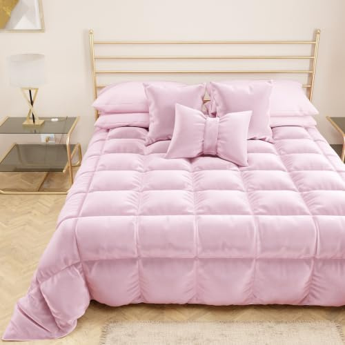 PETTI Artigiani Italiani - Steppdecke aus weichem und warmem Samt 350 g/m², Doppelbettdecke, wendbar, Steppdecke für Doppelbett: 260 x 270 cm, Rosa, 100% Made in Italy
