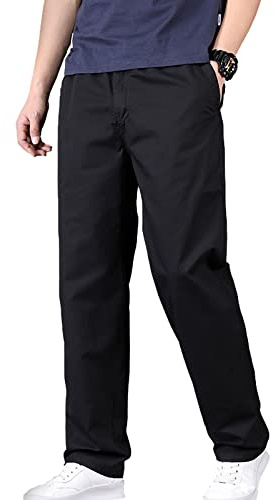 Jamron Hombre Cintura Elástica Pantalones Chinos Casual de Pata Ancha Pantalones de Trabajo de Algodón con 4 Bolsillos Negro XL
