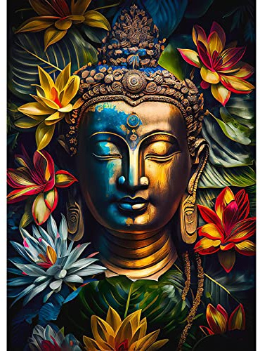 QENSPE 5D Diamond Painting Erwachsene Buddha Statue Diamant Painting Bilder Blume Diamond Art Full DIY Diamant Kunst Malerei Stickerei Set Kreuzstich Bilder Home Wand Dekor 30x40cm Bunt