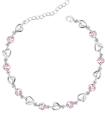 Luckimoli Silver Bracelet for Women,925 Silver Heart Bracelet Shiny Crystal Diamond Adjustable Bracelet Mother's Day Jewelry Gift Birthday Christmas Gifts for Women Mom Wife Girls