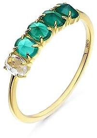KnSam Gelbgold 750 Ring Echt Schmuck, Dünn Klassiker Solitärring mit Achat - Grün & Oval, 18K Gold Trauringe Verlobungsring Pärchen Ringe für Damen, Gold, Gr.63