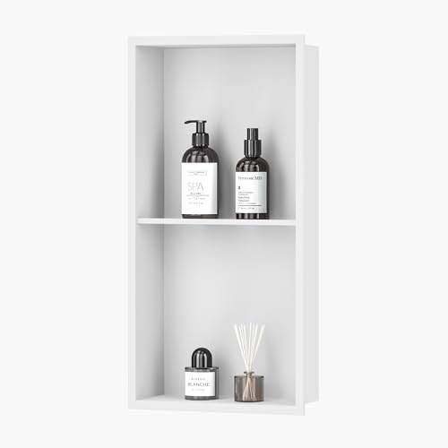 Neodrain Wandnische Dusche Edelstahl Duschnische Doppelregal Lagerung für Badezimmer 60 x 30, Weiß