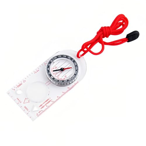 DOETYD Navigation Compass Map Ruler Magnifier with Adjustable Lanyard for Explorer Outdoor Adventure Enthusiasts, Navigation Compass for Map Reading Orienteering Survival, Red