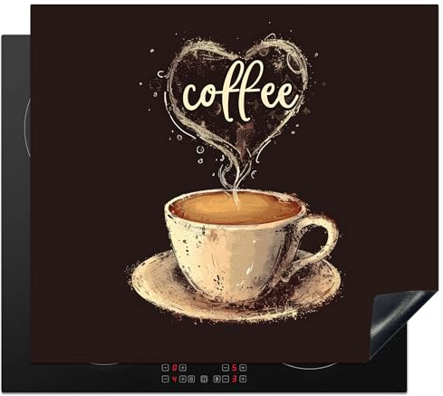 KitchenYeah© Cubre Vitrocerámica - Protector Vitroceramica Induccion 60x52 cm - Tapa Vitroceramica - Protector de Vitroceramica Vintage - Café - Cita - Corazón