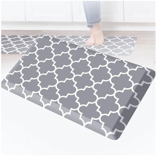 0.47 Pouce Tapis De Sol De Cuisine ， Tapis De Cuisine ImperméAble en PVC sans Glissement Tapis De Cuisine en Mousse à MéMoire ， pour Le Bureau du Puits De Maison,Gray-17.3×71