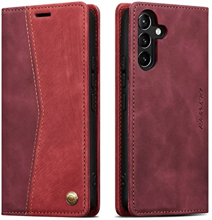 QLTYPRI Etui Coque pour Samsung Galaxy A35 5G, Portefeuille Fentes Cartes Housse Antichoc Cuir PU Vintage Portefeuille Etui Compatible avec Samsung Galaxy A35 5G - Retro Vin Rouge