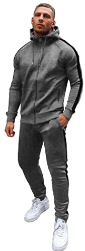 COOFANDY Träningsoverall herr joggingdräkt tracksuit sportbyxor herr långa sweatdräkter huvtröja herr full dragkedja huvtröja set fritidsoverall mörkgrå XL, Mörkgrå, XL