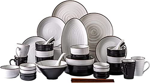 Service de table de luxe pour famille, service de table rond, 40/56 pièces, service pour 8 à 10 personnes, cadeau de table blanc, noir (56 pièces)
