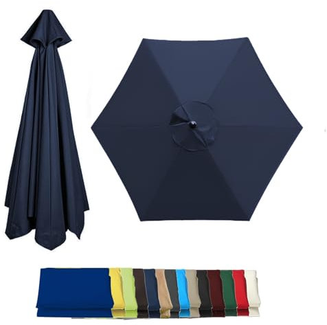 Terrassenschirm Ersatzdach,Marktschirm Ersatzabdeckung 2.7M/3.0M,Outdoor Regenschirm Sonnenschutz Baldachin,6 Rippen,UV-Schutz Ampelschirm Bezug, Wasserdicht Schirmbezug(Color:Navy blue,Size:2.7 M/8.9
