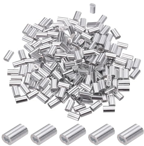PATIKIL 1,2mm (3/64) Manicotti Fune Compressione in Alluminio, 200 Pezzi Manicotti per Cavi Anelli per Cavi Metallici Ghiera Crimpatrice per Montaggio Ringhiera, Tono Argento