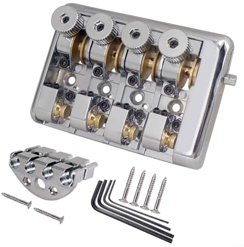SMZhomeone Reisebassbrücke Professioneller Reise Basssteg 4 Saitiger Headless Bass Rollensattel Gitarren(Silver)