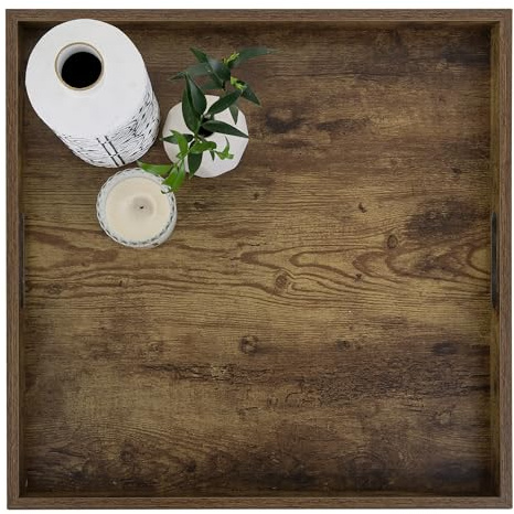 Hanobe Tablett Groß Holz 50cm: Vintage Serviertablett Quadratisch mit Griff