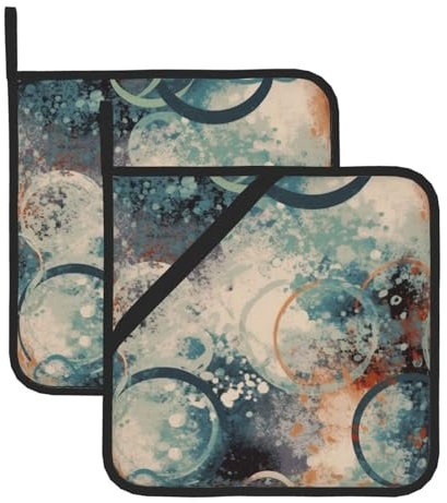 Set di 2 presine quadrate astratte moderne e resistenti al calore, per barbecue, cottura e cottura