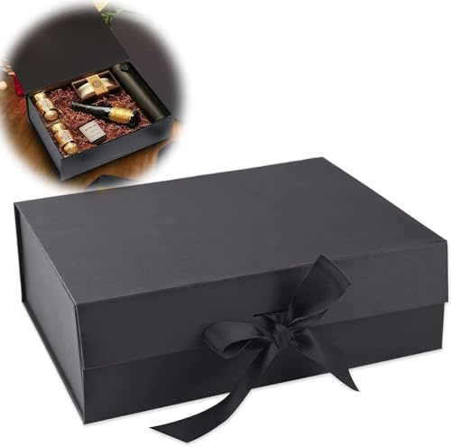 Caja de regalo, caja de regalo con lazo, caja de regalo magnética con tapa, caja de embalaje de regalo reutilizable, para cumpleaños, Navidad, día de San Valentín (negro)