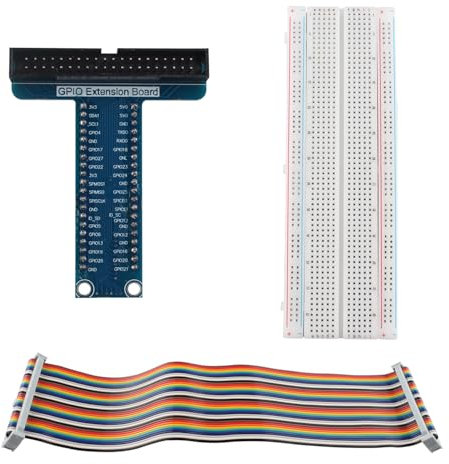 ZDE T-Type GPIO Breakout Expansion Board + 40pin GPIO Flat Ribbon Cable + Breadboard Compatible with Raspberry Pi 5 4B 3B+ 3B 2B B+