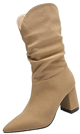 Generico Stivali Donna Alti con Tacco Invernali Texani Tronchetti Equitazione Stivali Camperos Donna Scarponcino a Metà Polpaccio Stivaletti Donna Motociclista Scarponcini a Punta Cerniera Boots