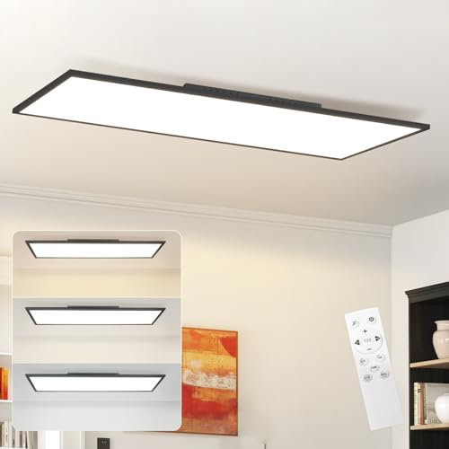 ZMH LED Panel Deckenleuchte 120x30cm Dimmbar Flach Deckenlampe Lang Rechteckig Deckenpanel Schwarz 40W Tageslichtlampe mit Fernbedienung für Büro Küche Flur Wohnzimmer Schlafzimmer