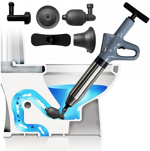 WC-Saugglocken-Entstopfungswerkzeug – Hochdruck-Luftschlangenblaster und Abflussreiniger, Rohrbagger für Badezimmer, Waschbecken, Boden – strapazierfähig, Multi-Drain Clog Remover pneumatische