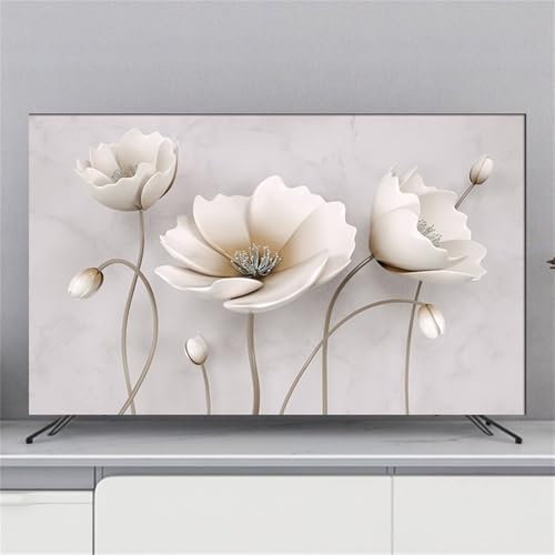 Hixingo Copertura TV Antipolvere, Motivo Fiore 3D Copri Televisore Copertura Televisore Cover TV Copri TV Protezione TV Universale Elastica Custodia Protettiva TV (55inch,Petalo bianco A)