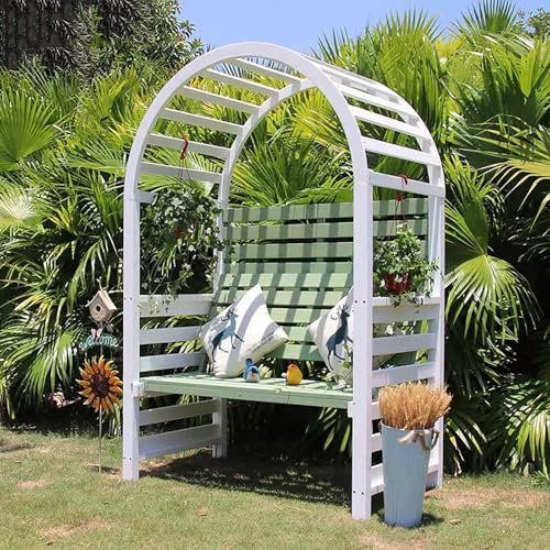 FQMYLTYN Banc D'extérieur en Bois avec Toit, Pergola en Treillis pour Arche de Jardin, Banc de Cour pour 2 Personnes avec Dossier, pour Parc, Jardin, Patio, Fête, Pelouse, Arrière-Cour(Green)
