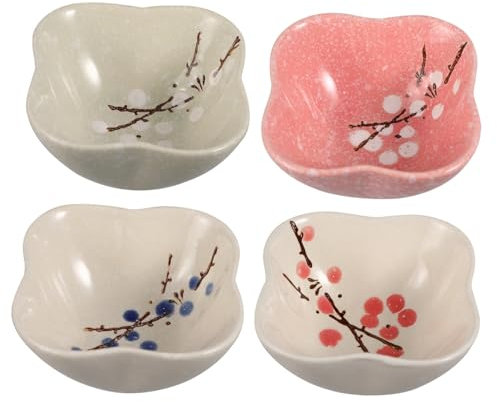Cabilock 4piezas Platos De Cerámica Estilo Japonés Para Salsa Pintados Mano Cuencos Para Condimentos Pequeños Platillos Domésticos Para Especias