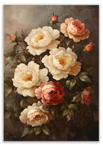 DMZPKZB Moderne Natur Blumen Kunstwerke, Rustikales Retro-Blumenposter Botanisch Leinwandbilder, Wanddeko Schlafzimmer Gemälde Desktop Badezimmer Kunst Büro Zimmer Esszimmer - 60x90cm Ungerahmt(weiß)