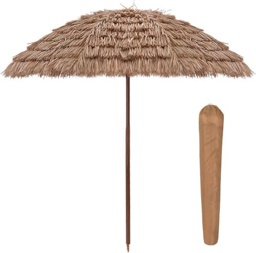 Generisch Hawaiiar, ombrellone da spiaggia in paglia con supporto, ombrellone inclinabile per spiaggia e giardino, balcone, ombrello di paglia da viaggio, ombrellone di mercato, protezione solare,