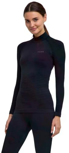FALKE Maximum Warm High Neck W L/s Sh filo funzionale asciugatura rapida 1 pezzo, Maglia Donna, Nero Black 3000, M