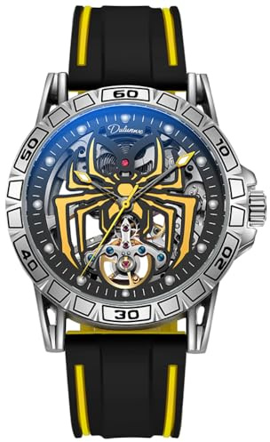 DAXIAOYU personlighet helautomatisk Tourbillon mekanisk klocka för män ihåligt skelett spindeldesign maskhål koncept klocka vattentät lysande mode trend armbandsur, gUL, Lyx