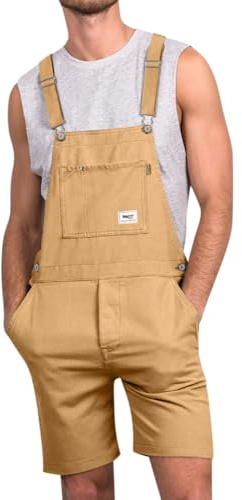 Oanviso Salopette Corti Uomo Classica Pantaloncini da Lavoro Estivi Jumpsuit Salopette con Tasche Casual Retro Cargo Tuta Overalls Corta Vestibilità Regolare A Kaki M