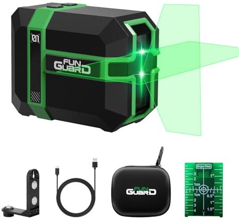 Funguard Kreuzlinienlaser 360° Grün 50M Selbstnivellierend Laser Wasserwaage Dual-Lasermodul, Linienlaser 3 Modus Umschaltbar Horizontal/Vertikal, PulsModus, USB-Aufladung, IP54 für Baustellen,DIY