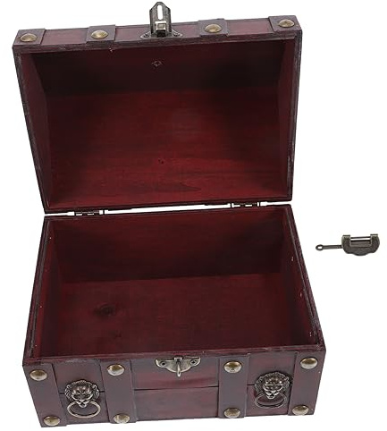 GRIRIW Schatzkiste Holz mit Schloss Vintage Aufbewahrungsbox Schmuckschatulle für Holztruhe zur Dekoration Eleganter Schmuck Organizer für Frauen