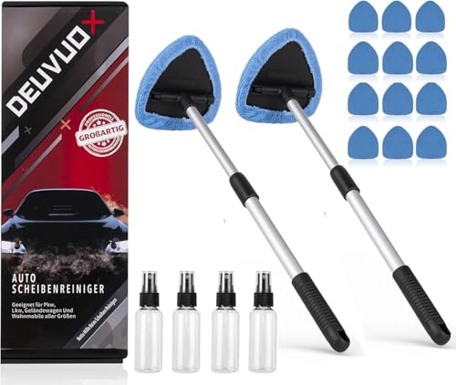 deuvuo Upgraded Car Windscreen Cleaner, 18 Pcs Expandable Car Windshield Cleaning Tool With 12 Reusable Microfiber Pads, Multifunctional Auto Window Cleaner Inside Set