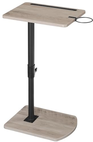 HOOBRO Tavolino a Forma di C Regolabile in Altezza, Tavolino Divano Rotazione 360°, con Portabicchieri Rimovibile e Slot per Tablet, Grigio Invecchiato e Nero EBG34SF01