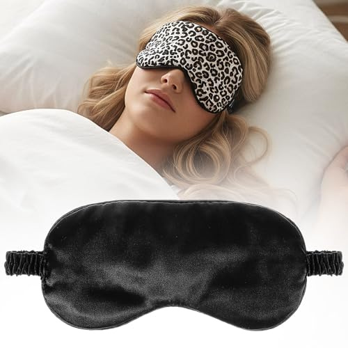 Maschera per dormire in morbida seta, comoda maschera per gli occhi per dormire, con motivo leopardato, per dormire con elastico, per riposare i viaggi