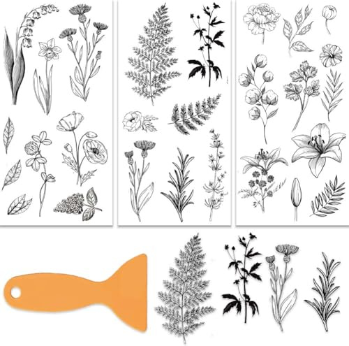 OLYCRAFT 3 Stück/Set Linien Blumen Transferfolien Zum Aufreiben Für Möbel Und Bastelarbeiten 15x30cm Große Blatt Möbelaufkleber Transferaufkleber Zum Aufreiben Mit 1 Teiligem Schaber