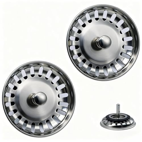InYoHui 2 Pack Kitchen Sink Plug Strainer Stainless Steel 80mm UK Sinks | 2 stainless steel sink plugs for 80mm UK sinks.Dual strainer and stopper function.Rubber seal,55mm.Easy clean,