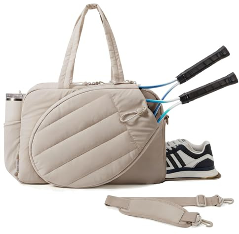 KINDLUME Badminton Tasche, Sporttasche Damen Große Kapazität Und Mehrere Fächer, Leichte Und Stylische Puffer Tasche Damen, für Fitness Badminton Kurzreisen, Täglichen Pendelverkehr In Camel Farbe
