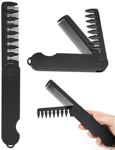HUVZOR 2 pcs Tragbarer Klappkamm,kamm männer,butterfly kamm,für Herren,3-in-1 Haarkamm mit Feinzahn Breitzahnkamm,Tägliche Bartpflege, Haare Schnurrbartstyling,Kompakt & Reisetauglich (Schwarz)